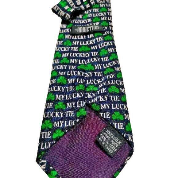 My Lucky Tie Men's Holiday Irish Shamrock Blue/Green Suit Necktie Hand Made Silk - Picture 3 of 4